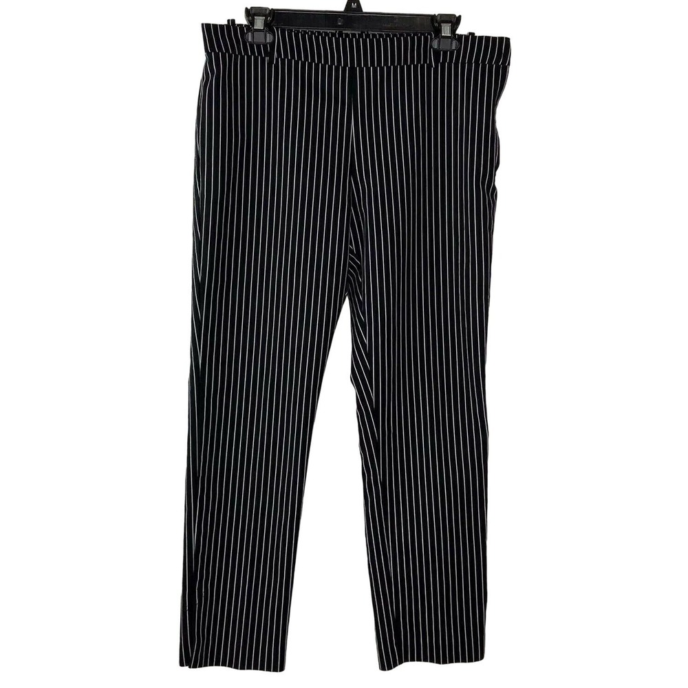 H&M Vertical Striped Trousers Pants Womens 14 Black White Stretch Career Work